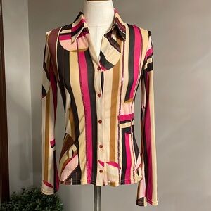 MORGAN DE TOI MYRIANA  geometrical sequin stripe button down shirt semi sheer XS